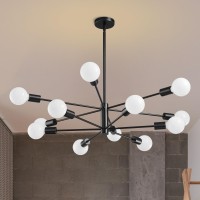 Ruiyey Modern Sputnik Chandeliers Light, 12-Light Black Chandeliers For Dining Room, E26 Height Adjustable Chandelier Ceiling Lighting Fixture For Farmhouse Kitchen Island Living Room Foyer