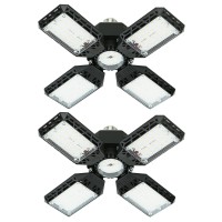 Qiyuanls 2-Pack Led Garage Light,150W Deformable Led Garage Ceiling Lights,15000Lm Garage Lights With 4 Adjustable Panels, E26/E27 Led Shop Lights For Garage, Basement, Workshop