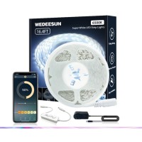 Wedeesun White Led Strip Lights Music Sync 164Ft 6500K Super Bright Led Light Strip Daylight White 300 Leds Flexible Dimmable L