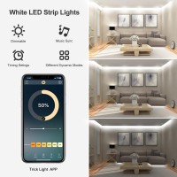 Wedeesun White Led Strip Lights Music Sync 164Ft 6500K Super Bright Led Light Strip Daylight White 300 Leds Flexible Dimmable L