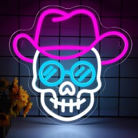 Skull Neon Sign For Halloweenwear Glasses And Hat Of Blue And White Skeleton Neon Light For Roombarbedroompartyman Cavebir