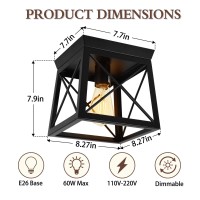 1-Light Black Flush Mount Ceiling Light Fixture, 8 Inch Square Farmhouse Ceiling Light For Kitchen Cabinet Closet Hallway Outdoor Porch 1 Bulb Industrial Ceiling Light Fixture, E26, Dimmable