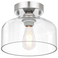 Laccen Semi Flush Mount Ceiling Light Silver Clear Glass Pendant Lamp Shade Modern Farmhouse Light Fixture For Hallway Corrido