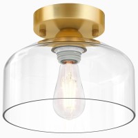 Laccen Semi Flush Mount Ceiling Light Brushed Gold Clear Glass Pendant Lamp Shade Modern Farmhouse Light Fixture For Hallway