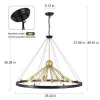 Qarehl Modern Chandeliers Large Black And Gold Farmhouse Chandelier Contemporary Round Hanging Light Fixture Industrial Pendant Lighting For Dining Room Living Room Kitchen Hallway Entryway Foyer