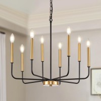 Zuyurt Modern Black And Gold Chandelier For Dining Room 8Light Metal Farmhouse Dining Room Light Fixtures Hanging Candle Chand