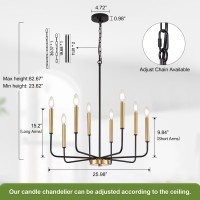 Zuyurt Modern Black And Gold Chandelier For Dining Room 8Light Metal Farmhouse Dining Room Light Fixtures Hanging Candle Chand