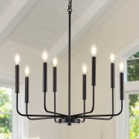 Zuyurt Modern Black Chandelier For Dining Room 8Light Metal Farmhouse Dining Room Light Fixtures Hanging Candle Chandelier Lig