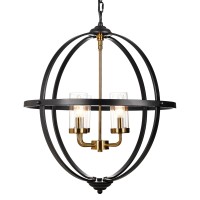 Pendant Light 4Light Globe Chandelier 20 Hanging Ceiling Light Fixtures Black And Gold Finish Glass Cover Luxurious Hangin