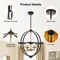 Pendant Light 4Light Globe Chandelier 20 Hanging Ceiling Light Fixtures Black And Gold Finish Glass Cover Luxurious Hangin