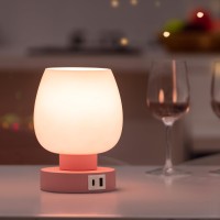 Touch Bedside Table Lamp - Pink Small Lamp For Bedroom With Usb C+A Charging Ports 3 Way Dimmable, Nightstand Desk Lamp With Glass Lamp Shade Warm Led Bulb Included, Simple Design Christmas Gifts