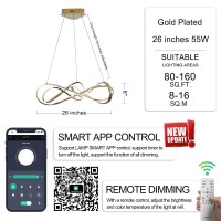 ??? Modern Led Chandelier Lamp Island Hanging Lamp, Smart Lamp App And Remote Control Dimmable Kitchen Lighting Fixture, Bedroom Lighting Fixtures (Gold Plated S 50W)