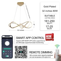 ??? Modern Led Chandelier Lamp Island Hanging Lamp, Smart Lamp App And Remote Control Dimmable Kitchen Lighting Fixture, Bedroom Lighting Fixtures (Gold Plated L 75W)