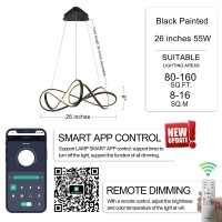 ??? Modern Led Chandelier Lamp Island Hanging Lamp, Smart Lamp App And Remote Control Dimmable Kitchen Lighting Fixture, Bedroom Lighting Fixtures (Black Painted S 50W)