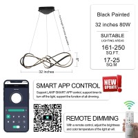 ??? Modern Led Chandelier Lamp Island Hanging Lamp, Smart Lamp App And Remote Control Dimmable Kitchen Lighting Fixture, Bedroom Lighting Fixtures (Black Painted L 75W)