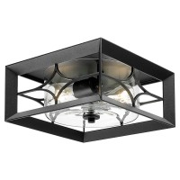 Zeyu 2-Light Modern Ceiling Light Fixture For Kitchen Living Room, 11.4 Inch Square Flush Mount Light Fixture, Aluminum Cage With Clear Glass In Black Finish, Zxy96F Bk