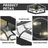 Zeyu 2-Light Modern Ceiling Light Fixture For Kitchen Living Room, 11.4 Inch Square Flush Mount Light Fixture, Aluminum Cage With Clear Glass In Black Finish, Zxy96F Bk