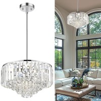 Cargifak 15 Crystal Chandelier 5Tier Modern Chandelier With Polished Chrome Finish Pendant Light For Dinning Room Kitchen I