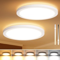 Led Flush Mount Ceiling Light With Night Light, 5Cct Dimmable Led Ceiling Light Fixture, 12W 1400Lm 2700K/3000K/3500K/4000K/5000K Selectable, 7 Inch Round Modern Ceiling Lamp For Bedroom, Set Of 2