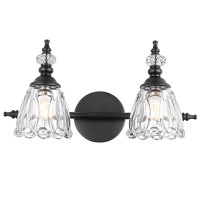 Ditoon Matte Black Vanity Light Farmhouse Bathroom Light Fixtures 2 Light Bathroom Vanity Lights Flower Glass Shade Bathroom