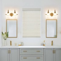 Ditoon Brass Vanity Light Farmhouse Brushed Gold Bathroom Light Fixtures 2 Light Bathroom Vanity Lights Flower Glass Shade Ba