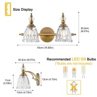 Ditoon Brass Vanity Light Farmhouse Brushed Gold Bathroom Light Fixtures 2 Light Bathroom Vanity Lights Flower Glass Shade Ba