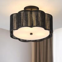 Giutna Rattan Ceiling Light Fixtures Flush Mount 3Light Boho Light Fixtures Ceiling Mount For Bedroom Close To Ceiling Light Mo