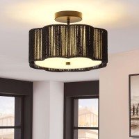 Giutna Rattan Ceiling Light Fixtures Flush Mount 3Light Boho Light Fixtures Ceiling Mount For Bedroom Close To Ceiling Light Mo