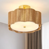 Giutna Rattan Ceiling Light Fixtures Flush Mount 3Light Boho Light Fixtures Ceiling Mount For Bedroom Close To Ceiling Light Mo