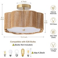 Giutna Rattan Ceiling Light Fixtures Flush Mount 3Light Boho Light Fixtures Ceiling Mount For Bedroom Close To Ceiling Light Mo