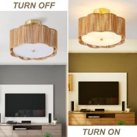 Giutna Rattan Ceiling Light Fixtures Flush Mount 3Light Boho Light Fixtures Ceiling Mount For Bedroom Close To Ceiling Light Mo