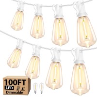 100Ft White Waterproof String Lights For Outside Patio Outdoor Led String Lights With 502 Dimmable Shatterproof St38 Edison Bu