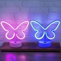 Brightdeck 2 Pack Butterfly Neon Signs Led Pink Butterfly Neon Sign Battery Or Usb Powered Decoration Lamp Neon Lights Heart D