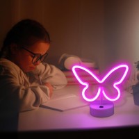 Brightdeck 2 Pack Butterfly Neon Signs Led Pink Butterfly Neon Sign Battery Or Usb Powered Decoration Lamp Neon Lights Heart D