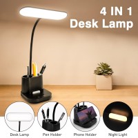 Desk Lamp Led Desk Lamps For Home Office Dimmable Desk Light With Pen Phone Holder And Night Light 3600Mah Rechargeable Table