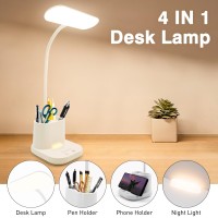 Desk Lamp Led Desk Lamps For Home Office Dimmable Desk Light With Pen Phone Holder And Night Light 3600Mah Rechargeable Table