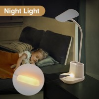 Desk Lamp Led Desk Lamps For Home Office Dimmable Desk Light With Pen Phone Holder And Night Light 3600Mah Rechargeable Table