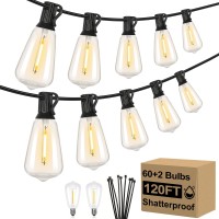 120Ft Outdoor String Lights Waterproof St38 Patio Lights With 62 Shatterproof Vintage Edison Bulbs 2700K Dimmable Led Outside