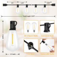 120Ft Outdoor String Lights Waterproof St38 Patio Lights With 62 Shatterproof Vintage Edison Bulbs 2700K Dimmable Led Outside