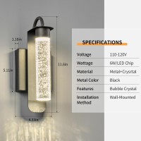 Bbllwj Modern Black Wall Sconce Indoor Wall Lamp Led 4000K Neutral White Wall Lights With Bubble Crystal Wall Mounted Light Living Room Bathroom Dimmable Sconce Wall Lighting