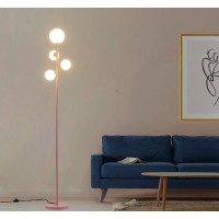 Fiqevs 4 Globe Gold Floor Lamp Mid Century Modern Standing Lamp With Frosted Ball Glass Shade Warm White Led Bulbs Contempor