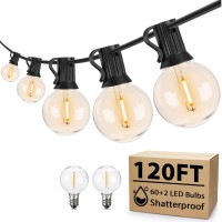 120Ft Outdoor String Lights Waterproof Outside Patio String Lights With 62 Shatterproof Dimmable G40 Led Globe Bulbs Connectab