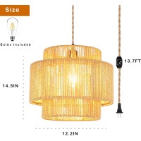 Qiyizm Plug In Pendant Light Hanging Lights With Plug In Cord Boho Hanging Lamp Dimmable Rattan Wicker Woven Bamboo Lamp Shade