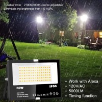 Melpo 50W Led Flood Light Outdoor Work With Alexa, 5000Lm, 2700K-6000K Adjustable, Timing,Smart Led Flood Security Light For Yard, Garden, Lawn, Garage, Ip66 Waterproof Us Plug (2 Pack)