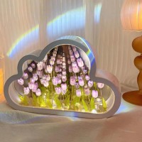 Majs Tulip With Mirror Cloud Diy, Led Lights Lamp Tulips Flower Simulation Lamp Tulip Cloud Handmade Home Decoration Mirror Light Night Bedroom Lamp Esa