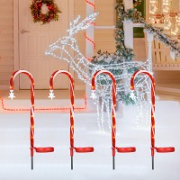 Doingart Candy Cane Solar Lights Christams Ourdoor Decoration - 4 Pack Outdoor Candy Cane Stakes With Stars Built-In Led Lights For Pathway Walkway Christmas Decorations, 28 Inch