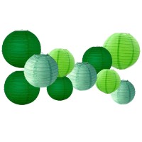 Aimtohome Paper Lanterns Set, 10 Pcs Chinese/Japanese Paper Hanging Decorations Ball Lanterns For Golf Party, Birthday Parties, Arbor Day, Wedding, Graduation, Anniversary Decorations(Green)