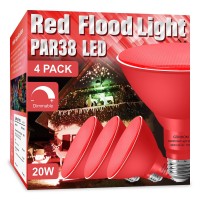 Gonhom 4 Pack Par38 Red Flood Lights Outdoor,Dimmable Flood Red Light Bulb,20W(Equivalent To 200W),E26 Base Red Led Light,Christmas Light Bulbs,Outdoor Porch,Holiday Lighting,Red Flood Light Bulb