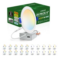 Zouzai 20 Pack 6 Inch Ultrathin Led Recessed Ceiling Light With Junction Box 5Cct Adjustable Dimmable Cankiller Downlight Et