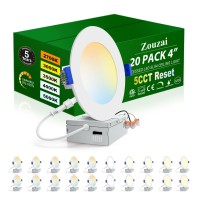 Zouzai 20 Pack 4 Inch Ultrathin Led Recessed Ceiling Light With Junction Box 5Cct Adjustable Dimmable Cankiller Downlight Et